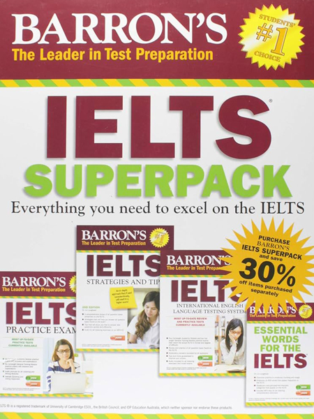 Barron's IELTS Superpack books cover used on our blog 12 Best Books for IELTS Preparation