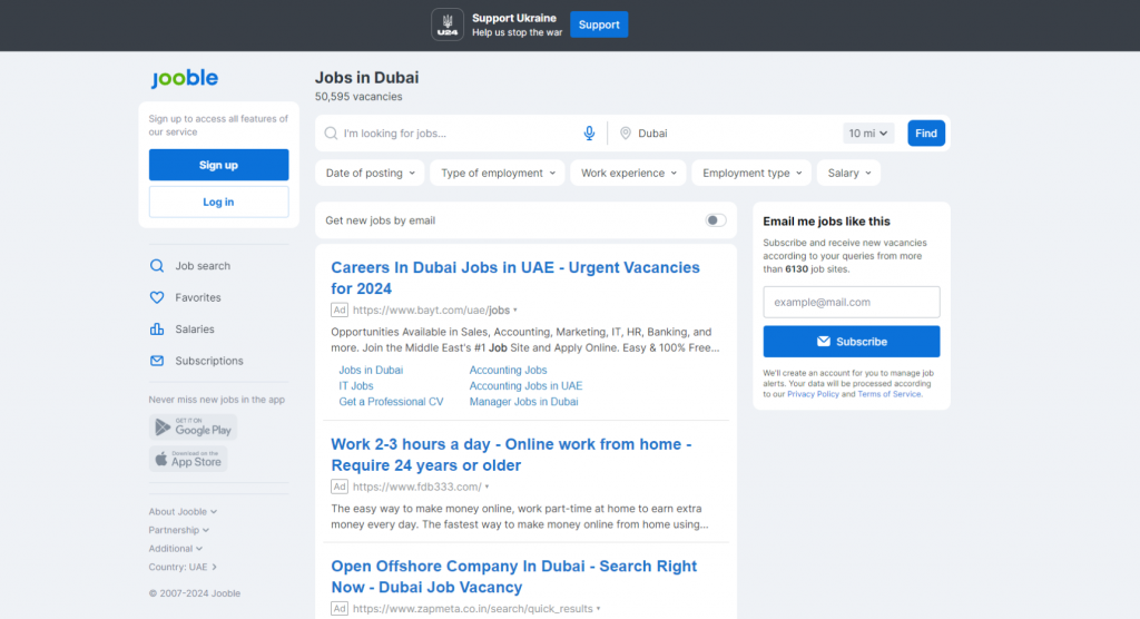 Jooble homepage uploaded on our blog - Top Job Sites in Dubai