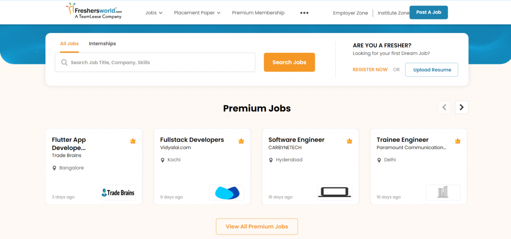 Freshersworld Jobsite UI